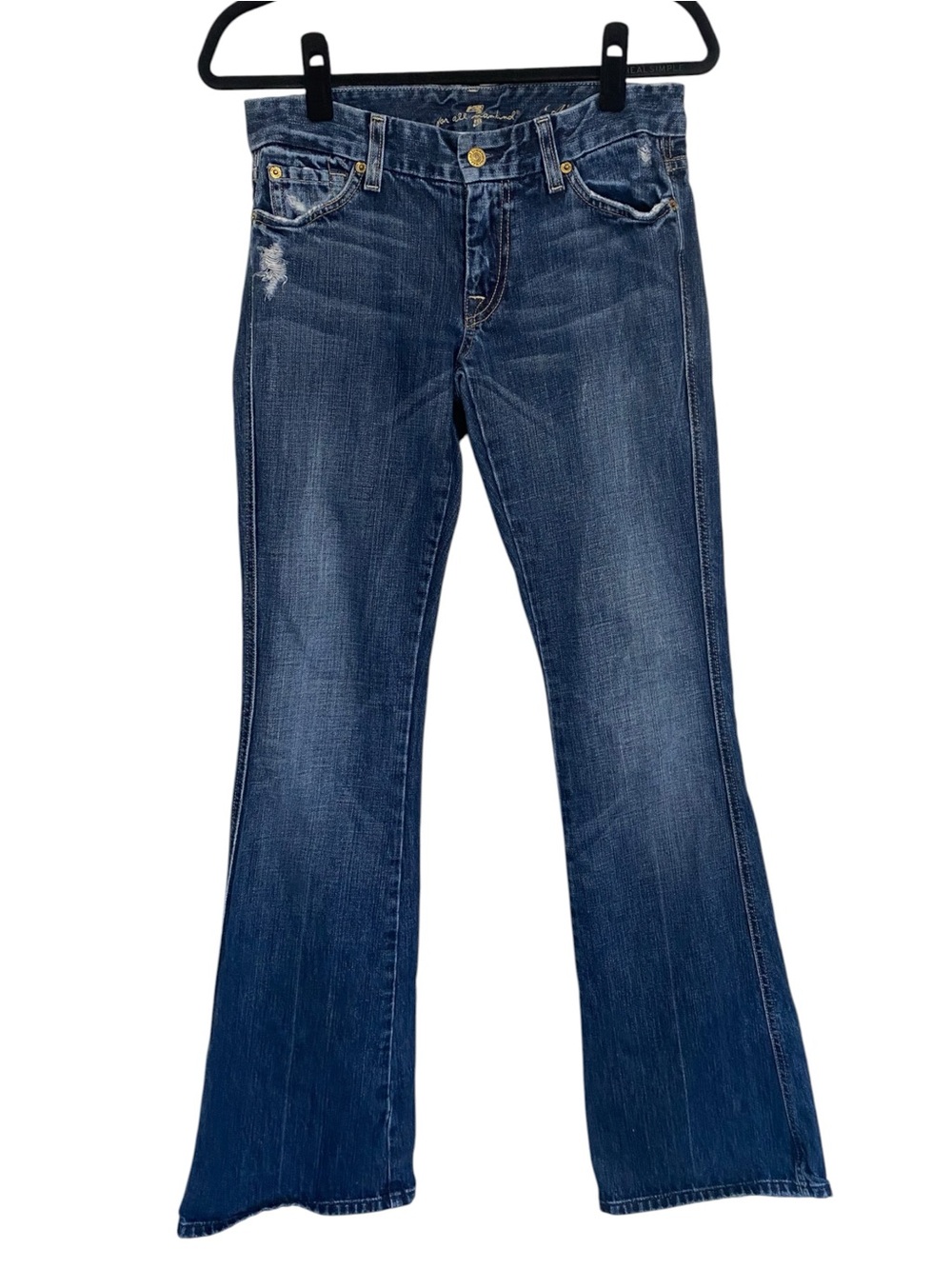 7 For All Mankind A Pocket Flare Jeans Y2K Dark Indigo USA Made Sz 27